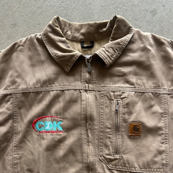 Vintage Carhartt Jacket Size XL Tan Full Zip Bomber Coat Canvas Workwear J163 - Picture 2 of 5